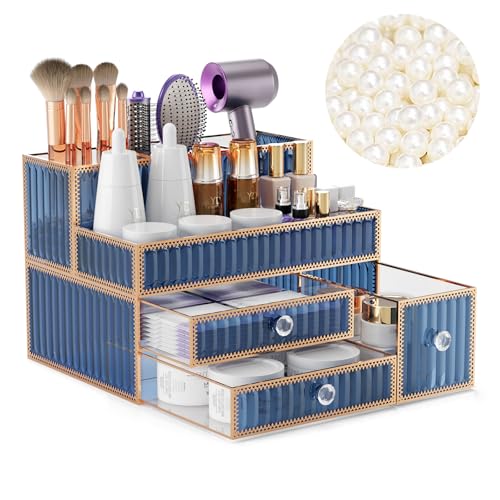Youdepot Blue Tempered Glass Makeup Organizer - Image 2