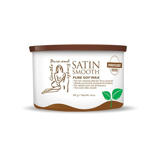 Satin Smooth Soy Hair Removal Wax - Painless Waxing for Sensitive Skin, Effective for Face, Legs, & Bikini, Ideal for Fine to Coarse Hair 14 oz
