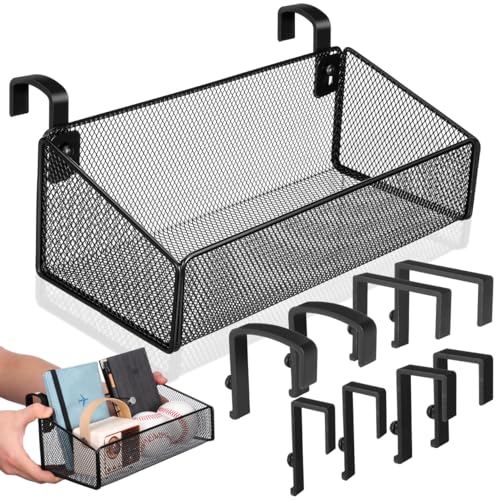 Bedside Hanging Storage Basket, Metal Bunk Bed Caddy with Hooks - Image 2