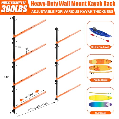 Kayak Storage Racks Garage Wall Mount Racks, 4 Tiers - Image 3