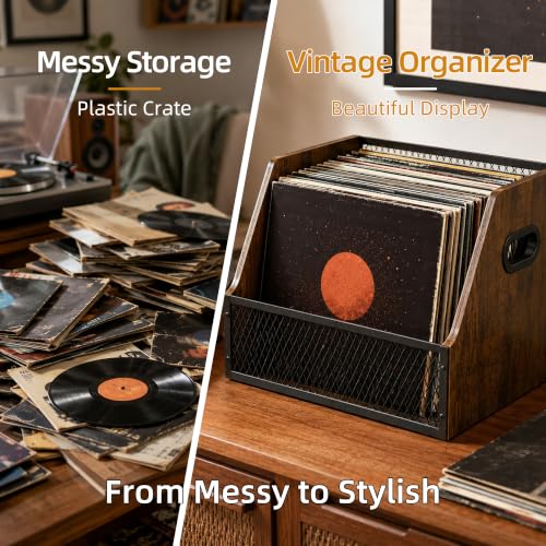 Vinyl Record Storage Crate for 60+ Records, Wooden Record Holder - Image 7
