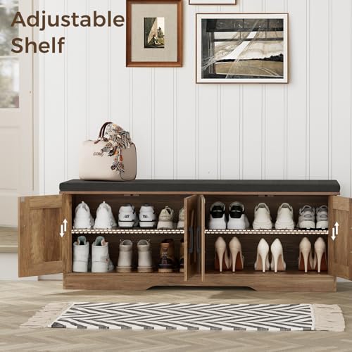 HOMSHO Farmhouse Shoe Storage Bench with 4 Barn Doors & - Image 5