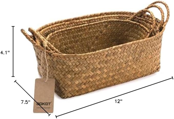 DOKOT Woven Rattan Baskets - Set of 3, Perfect for Kitchen Storage and Organizing Fruits