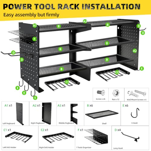 Power Tool Organizer Wall Mount, 4 Tier Heavy Duty Tool - Image 8