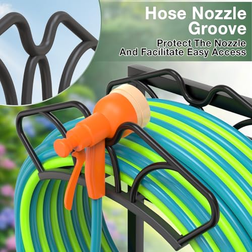 Garden Hose Holder with Large Basket, Heavy Duty Hose Reel, Black - Image 6