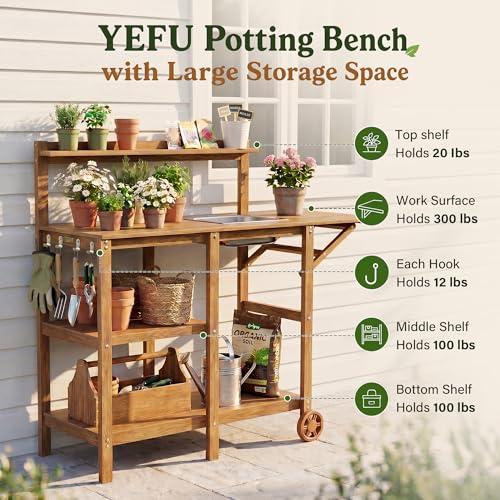 YEFU Potting Bench with Sink, All-Weather Resistant,Teak - Image 4