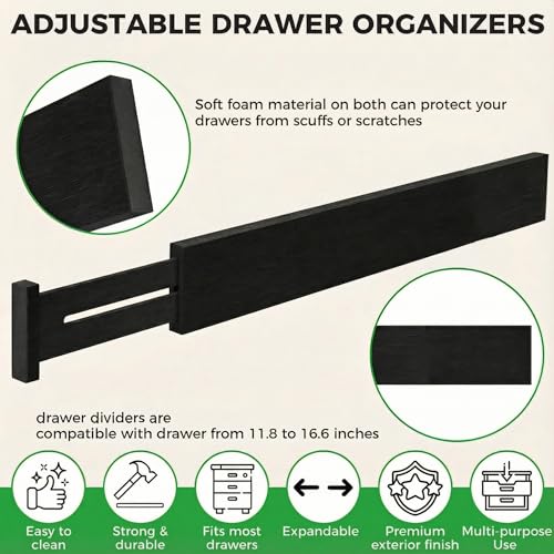4 Pack Bamboo Drawer Dividers 2.6" High, Adjustable from 12 Inch - Image 3