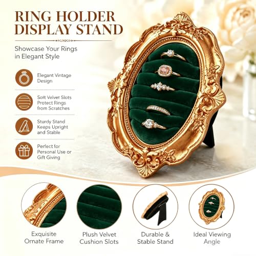Vintage Gold Oval Ring Holder, Retro Ornate Jewelry Display Stand - Image 5