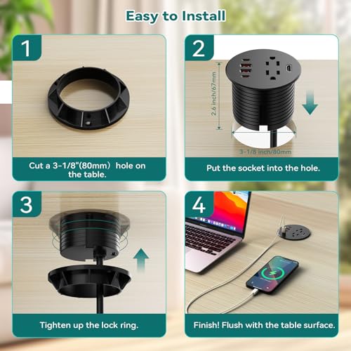 QBA Desk Power Grommet with HDMI, 35W USB-C Fast Charging - Image 7