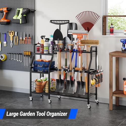Heavy-Duty Garden Tool Organizer with 6 Wheels and 2 Baskets - Image 6