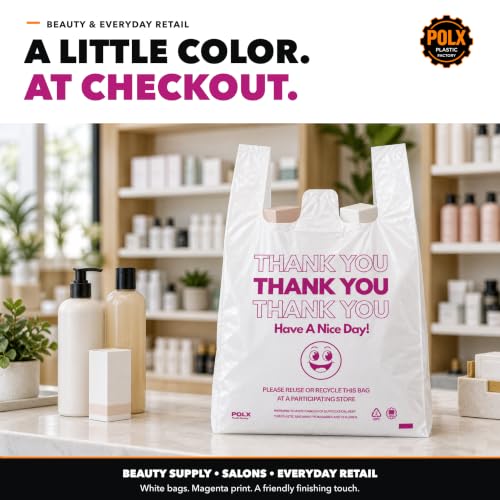 POLX Thank You Plastic Bags with Handles, 1000 count - Image 7