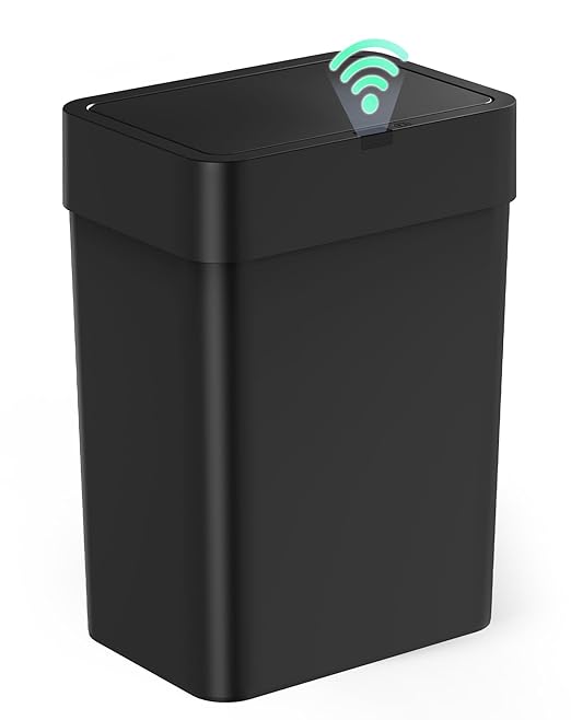 Cesun Bathroom Trash Can with Lid, 4 Gallon Motion Sensor Garbage Can Automatic Touchless Trash Cans, Slim Plastic Smart Waste Basket for Bedroom, Office, Living Room, Black