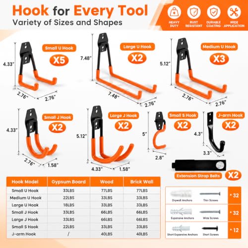20 Pack Heavy Duty Garage Hooks, Steel Wall Mount Storage - Image 4