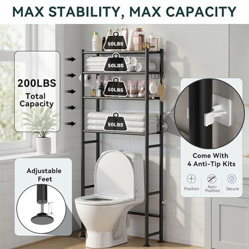 4-Tier Over The Toilet Storage Shelves, Black - Image 4