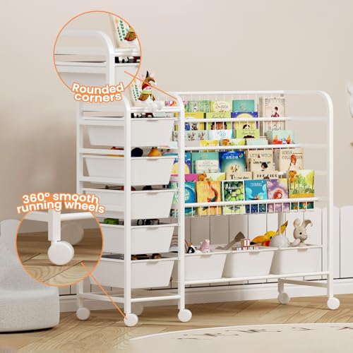 EXPERLAM Kids Bookshelf with Toy Storage Organizer, 4-tier Metal - Image 5