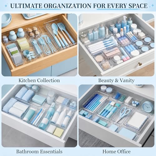 14 Pcs Expandable Clear Drawer Organizers, 3-Size - Image 7