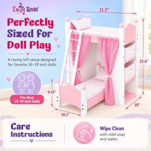 Emily Rose 18” Doll Loft Bunk Bed Pink - Bunkbed w/Storage - Image 3