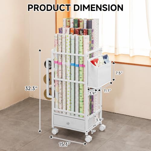 Wrapping Paper Storage, Adjustable Gift Wrap Station with Drawer - Image 4