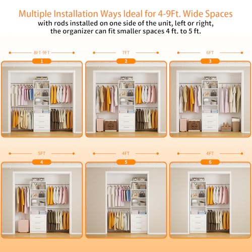 Closet System,5FT-9FT Closet Organizer with 3 Drawers - Image 7