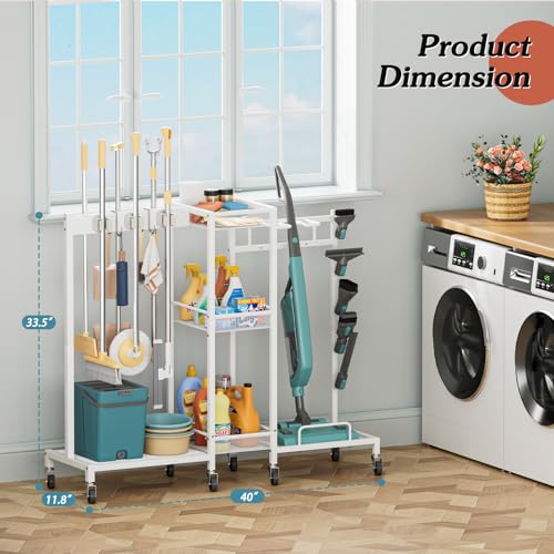 Broom Holder with Cleaning Supplies Organizer, Broom - Image 3