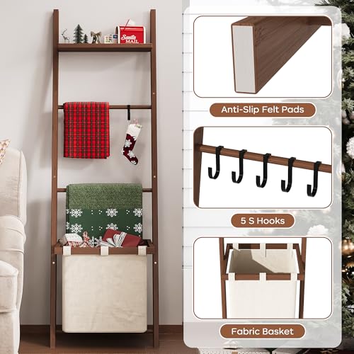63" Bamboo Blanket Ladder with Shelf, Fabric Storage - Image 4