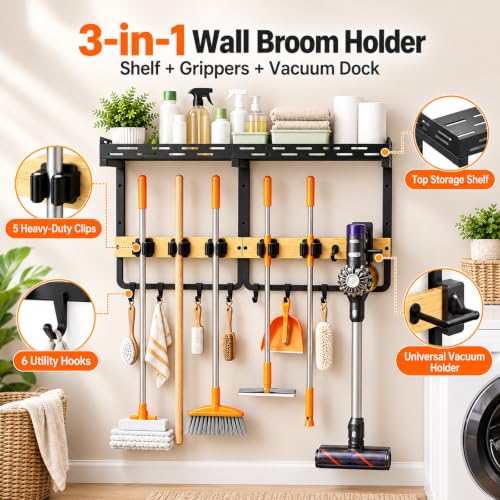 Broom Holder Wall Mount, Mop Organizer with Cleaning Tools - Image 6