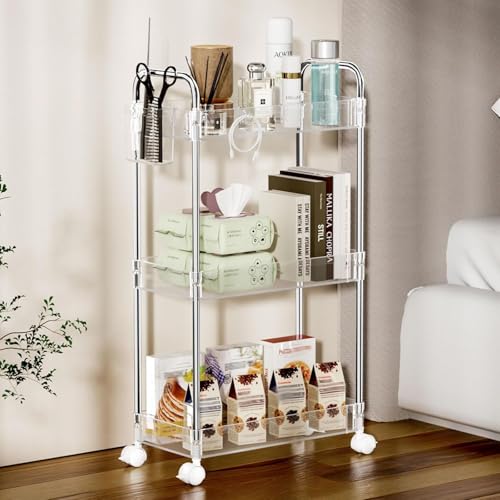 SPACEKEEPER 3 Tier Acrylic Storage Rolling Cart Clear Bathroom - Image 8