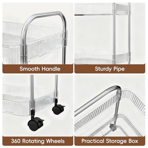 STARLATTA 3 Tier Rolling Cart with Lockable Wheels, Clear Acrylic - Image 5
