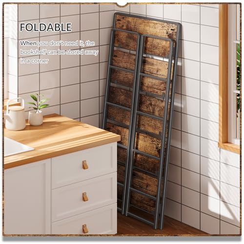 No Assembly 5 Tier Folding Bookshelf Tall Storage Shelves - Image 5