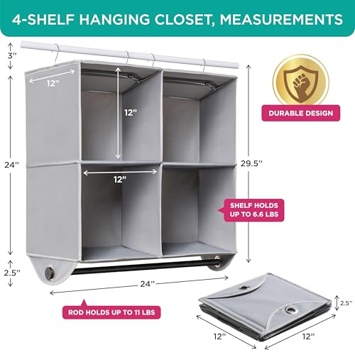 HOLDN’ STORAGE Hanging Closet Organizer with Garment Rod, 4-Shelf - Image 3