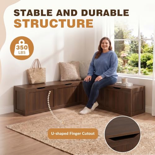 63 Inch L-Shaped Corner Bench with Hidden Storage, Breakfast Nook - Image 5