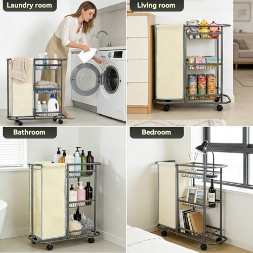 Slim Laundry Cart with Wheels, 3 Tier Rolling Laundry Sorter - Image 7