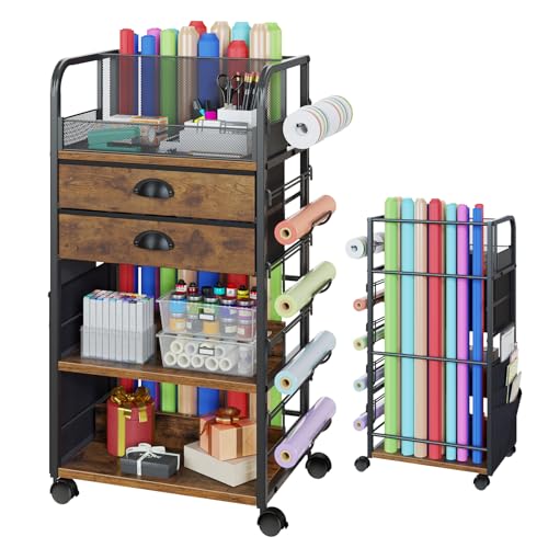 Wrapping Paper Storage Cart with 2 Fabric Drawers, Side - Image 2