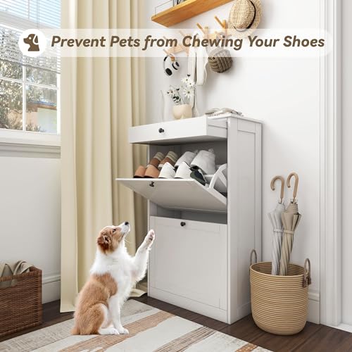 FTZxHKLX Shoe Cabinet with 2 Flip Drawers, Slim Shoe - Image 4