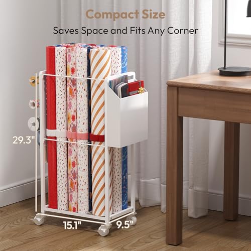 Wrapping Paper Storage Cart Station with 12PCS Slap Bands - Image 3