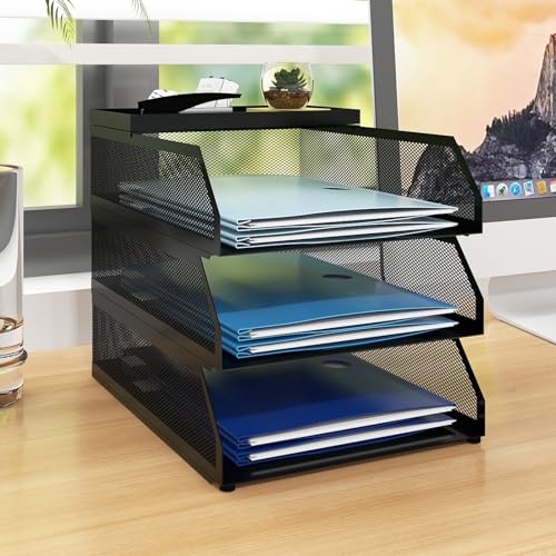 Natwind 3-Tier Stackable Metal Mesh Desk Paper Tray - Image 2