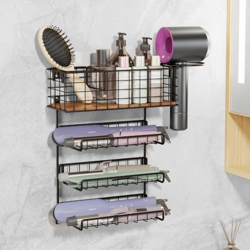 3-Tier Wall Mounted Hair Tool Organizer, Black - Image 2