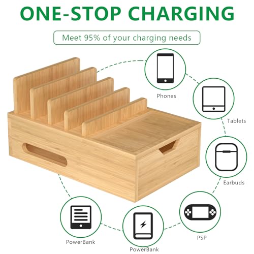 Bamboo Charging Station for Multiple Devices, Desktop Charger - Image 3