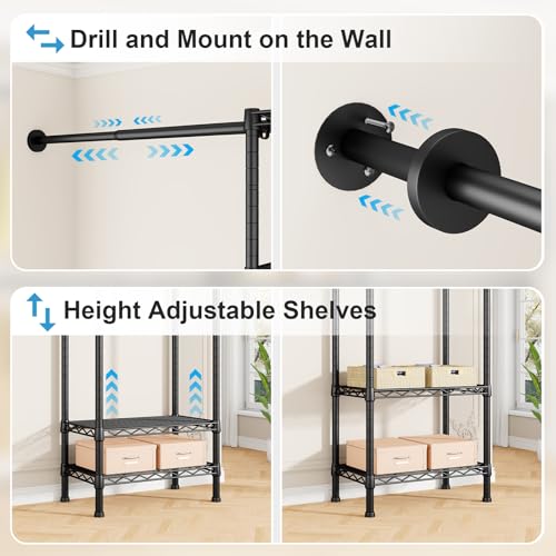 M2 Wall Mounted Closet System, Black Clothes Rack Mount - Image 7