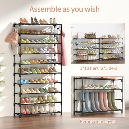 LANTEFUL 10 Tiers Shoe Rack 50 Pairs Large Capacity Tall Shoe - Image 6