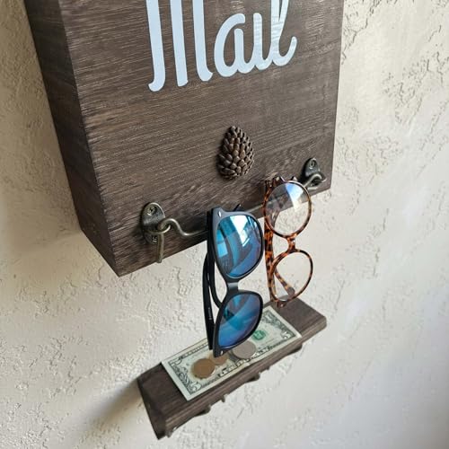 eBun Narrow Wood Mail Holder with 6 Key Hooks - Image 6