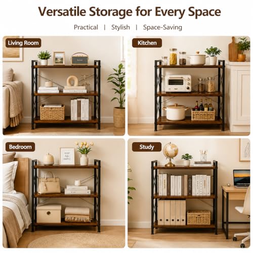 3 Tier Bookshelf, 32 x 36" Industrial Bookcase with Strong Metal - Image 7