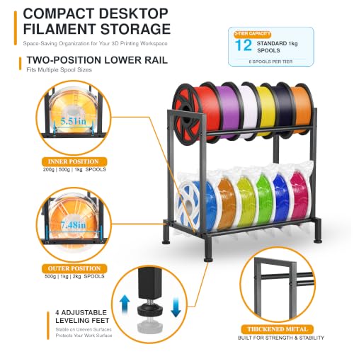 3D Printer Filament Holder Rack, 2-Tier Metal Desktop - Image 5