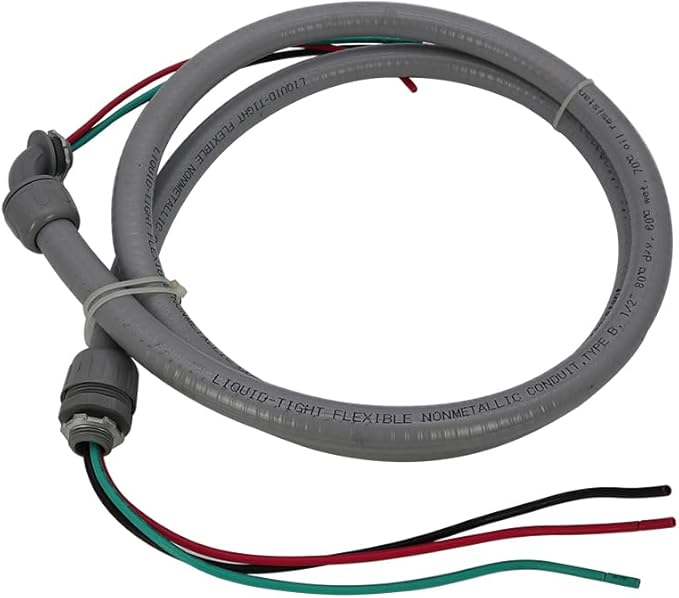 Electrical AC Whip Assembly -1/2" x 6ft Non-Metallic Liquid Tight Electrical Conduit and 10 Gauge Wire A/C Hook-up Whip Kit