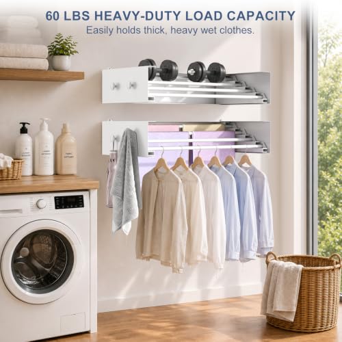 23.6" Wall Mounted Foldable Clothes Drying Rack, Space - Image 3