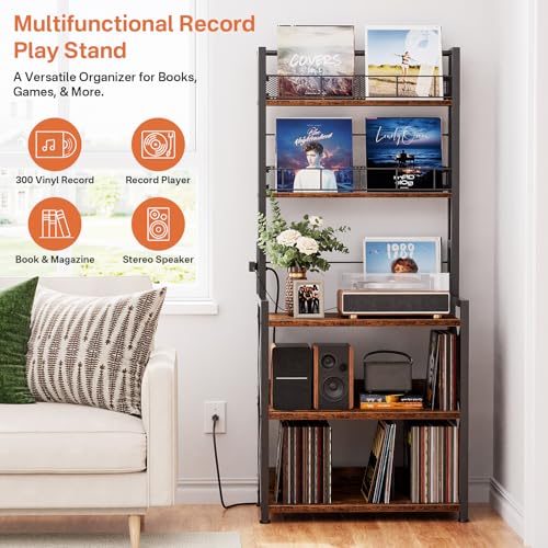 Record Player Stand with Power Outlet - Turntable Display Shelf - Image 4