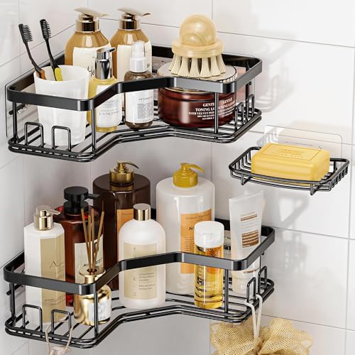 MAXIFFE 3 Pack Corner Shower Caddy with Soap Holder - Image 2