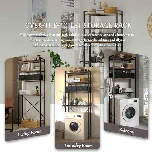 Over The Toilet Storage Cabinet, 3-Tier Bathroom Shelves - Image 6