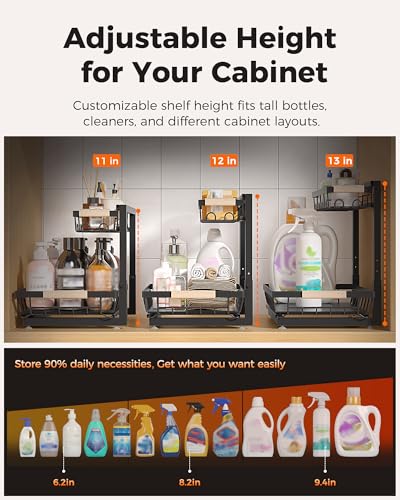 Sevenblue 3-Pack 2-Tier Height Adjustable Under Sink | Under Sink Stor - Image 5