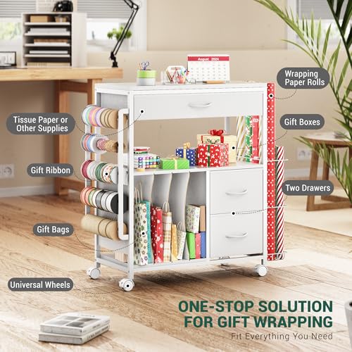 Wrapping Paper Storage Cart, Up to 12 Rolls, White - Image 5